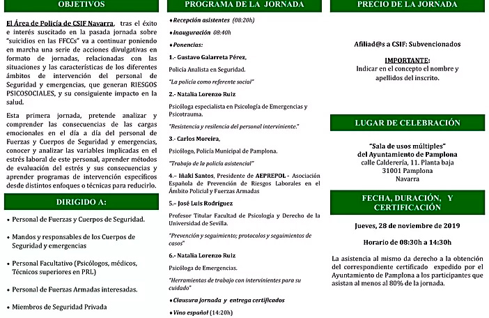 I Jornada sobre Prevención de Riesgos Laborales en el Ámbito de la Seguridad y Emergencias. “Cargas emocionales en actuaciones policiales y emergencias”