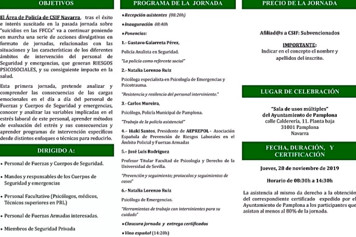 I Jornada sobre Prevención de Riesgos Laborales en el Ámbito de la Seguridad y Emergencias. “Cargas emocionales en actuaciones policiales y emergencias”