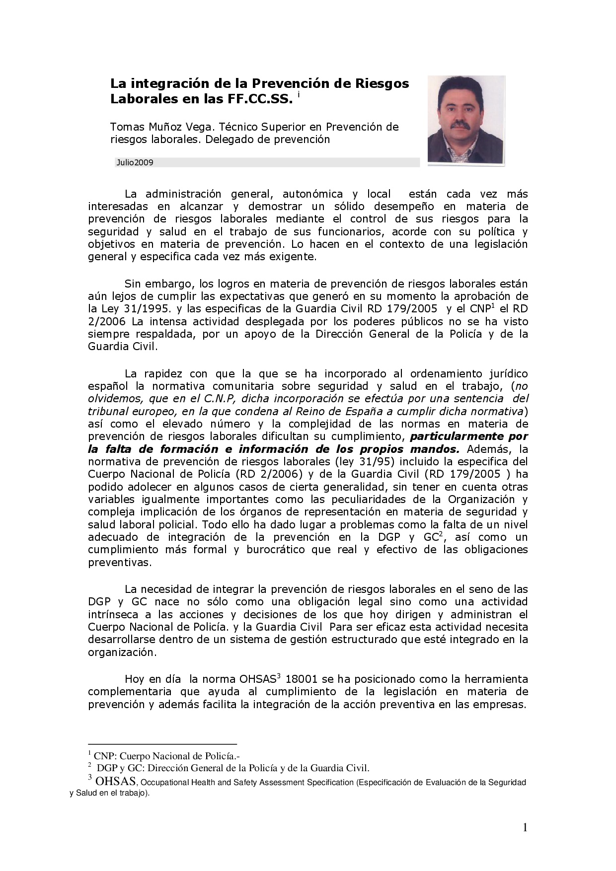 Implantación, desarrollo y  estructura de la Prevención de Riesgos Laborales en el  Ejército de Tierra